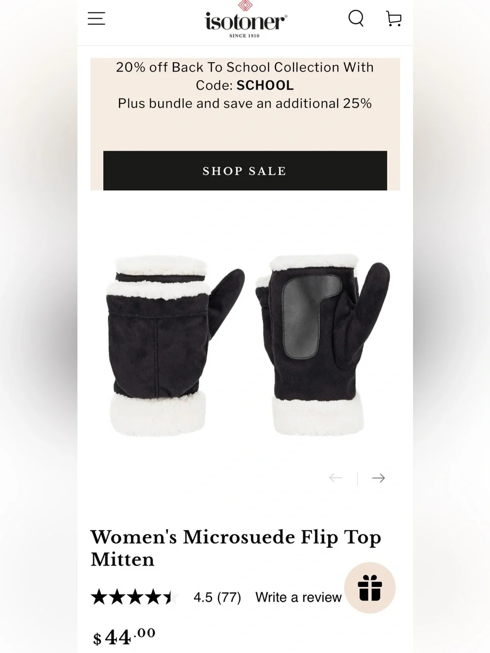 isotoner Black Microsuede Convertible Flip-Top Mittens with Cream Sherpa Trim